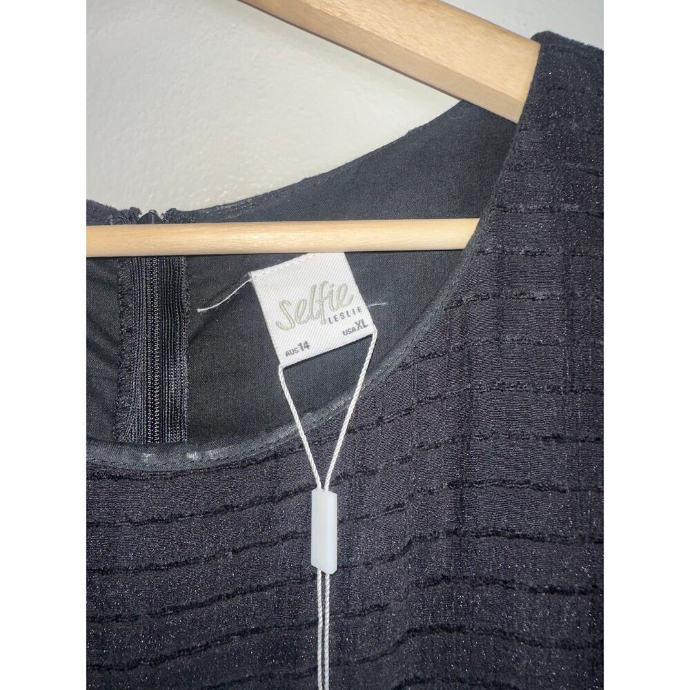 Selfie Leslie Wilton Ruffle Shoulder A-Line Black Mini Dress Size XL LBD Classic - Picture 3 of 5